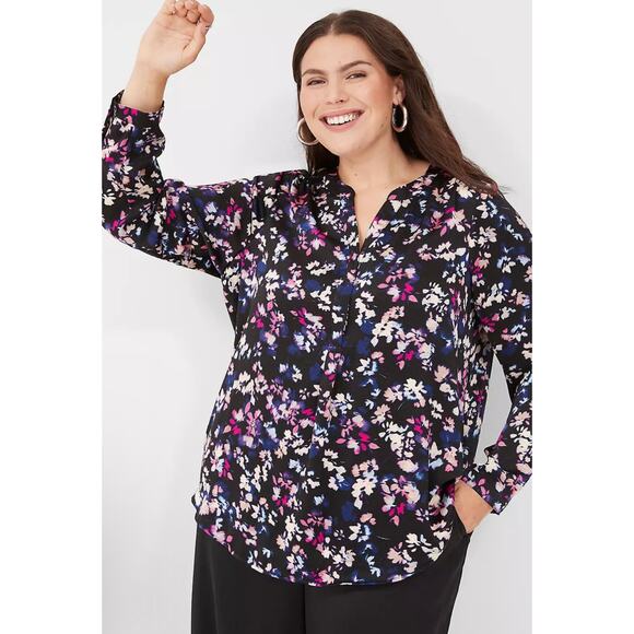 Lane Bryant Tops - Lane Bryant Floral Black Blouse Size 18